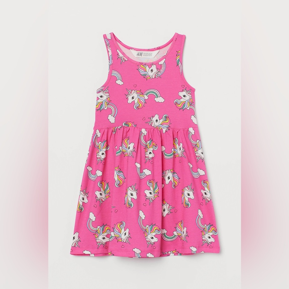 H&M‎ Pink Unicorn Rainbow Dress Kids 8-10Y | Sleeveless Cotton Play Dress
